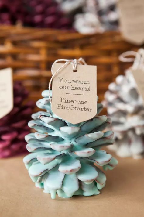 Homemade Fire Starters, Pinecone Fire Starters, Fire Starters Diy, Diy Stocking Stuffers, Diy Stockings, Winter Wedding Favors, Blue Christmas Decor, Diy Pinecone, Christmas Stockings Diy