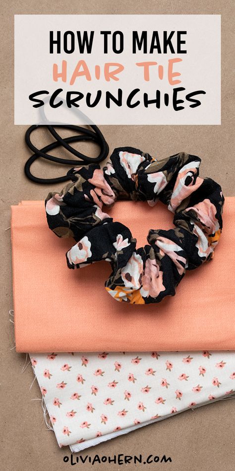 Sewing Hair Scrunchies Free Pattern, Fabric Hair Scrunchies Diy, Scrunchies Made With Hair Ties, Hair Tie Sewing Pattern, Diy Cloth Hair Accessories, How Do You Make Hair Scrunchies, Hair Ties Ideas, Scrap Fabric Scrunchie, Sewing Projects Hair Accessories