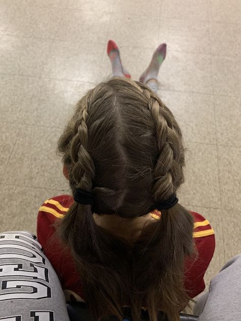 Two Braids Into Pigtails, French Braids Into Pigtails, Pigtail Braids Hairstyles, French Braids With Bangs, Two Pigtail Braids, French Braided Pigtails, Braids Into Pigtails, Double Braid Hairstyles, Double French Braid