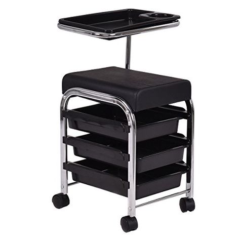 Giantex Black Pedicure Manicure Nail Cart Trolley Stool Chair Salon SPA With Shelves For Sale: https://charcoalandcoconut.com/product/giantex-black-pedicure-manicure-nail-cart-trolley-stool-chair-salon-spa-with-shelves/ Black Pedicure, Salon Designs, Nail Room Ideas, Pedicure Station, Salon Trolley, Nails Care, Padded Stool, Makeup Train Case, Nail Room