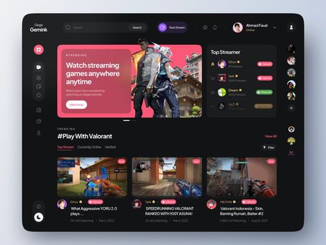 Gege Gemink - Games Streaming Dashboard by Asal Design 🐧 for Keitoto on Dribbble Ui Design Dashboard, Powerpoint Tutorial, Desktop Design, Ui Design Website, Game Streaming, Game Ui Design, Farm Design, Principles Of Design, House Outside Design