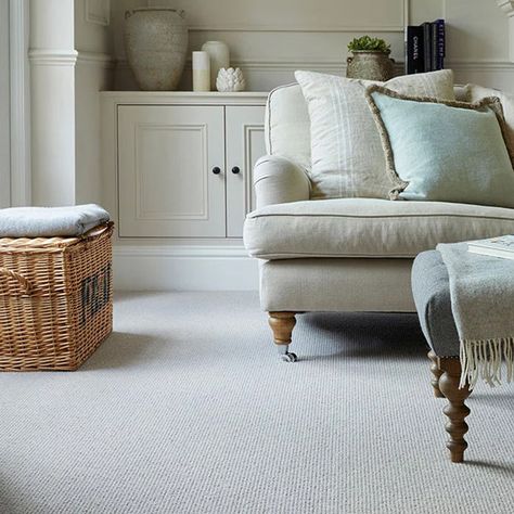 Discover the ideal addition to your room with this stunning Malabar Two Fold Wool Carpet. This range features a variety of astounding natural shades to suit any style. Charming and durable, this Cormar Carpets carpet range is made in the UK with 100% wool pile. The natural wool fibres give each colour a rustic influence with naturally coloured flecks. Its 5mm loop pile creates a comfy and springy feel underfoot with 2 distinctive styles, ribbed and weave. The 2-ply yarn gives this carpet a mesme Lounge Carpet Ideas, Oatmeal Carpet, Carpeted Living Room, Cormar Carpets, Taupe Living Room, Tarkett Vinyl Flooring, Texture Carpet, Basement Carpet, Neutral Carpet