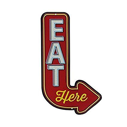 Open Road Brands 90151356 Die Cut Embossed Tin Sign, Eat Here Arrow Diner Sign, Diner Decor, Vintage Diner, Boy Wall Art, Retro Diner, Tin Walls, Embossed Metal, Business Decor, Retro Sign