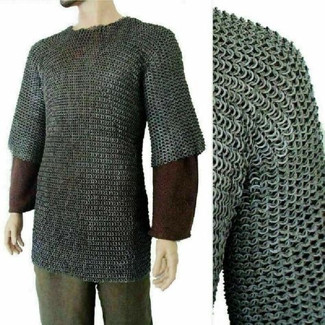 Chain Mail Armor, Chain Mail Shirt, Medieval Chainmail, Black Chainmail, Mail Armor, Chainmail Shirt, Chainmail Armor, Half Shirts, Half Sleeve Shirts