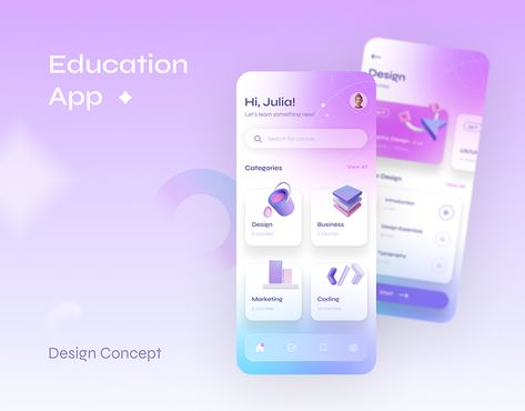 Education App | UI Design Concept Ux Product Design, App Design Ideas Inspiration, School App Design, App Ux Design Inspiration, Education App Ui Design, Learning App Ui Design, Education App Design, Creative Ui Design, Ux Ui Design Inspiration