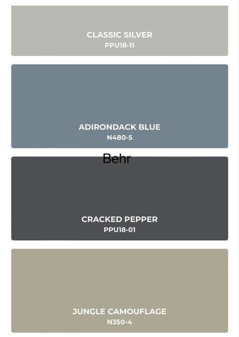 Cracked Pepper Coordinating Colors, Cracked Pepper Color Palette, Behr Cracked Pepper Coordinating Colors, Behr Adirondack Blue, Cracked Pepper Behr, Slate Blue Paint Colors, Restroom Colors, Slate Blue Paint, Black House Design