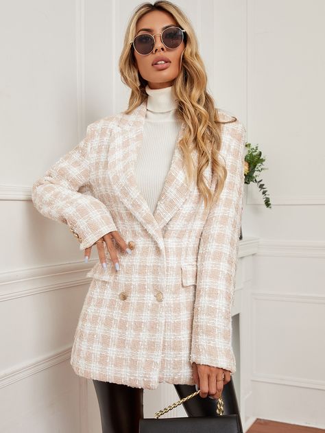 Womens Plaid Blazer, Giacca In Tweed, Ladies Blazer, Blazer Jackets For Women, Womens Business Casual, Mode Casual, Casual Vest, Long Sleeve Blazers, Tweed Blazer