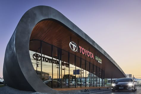 Toyota Showroom Design, Car Showroom Exterior, Car Showroom Design Exterior, Car Showroom Plan, Car Dealership Design, Car Showroom Architecture, Toyota Showroom, Toyota Company, Commercial Elevation