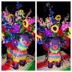 Use a pinata to hold a vase of flowers. Mexican Baby Shower, Mexican Birthday Parties, Mexican Party Decorations, Mexican Fiesta Party, Fiesta Birthday Party, Mexican Birthday, Fiesta Wedding, Fiesta Theme Party, Mexican Party Theme