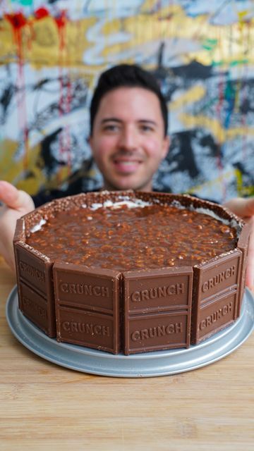 Crunch Bar Cheesecake, Crunch Bar Cake, Crunch Chocolate Cheesecake, Nestle Crunch Cheesecake, Chocolate Crunch Cheesecake, Crunch Chocolate Bar, Cream Ganache, Rice Krispies Cereal, Crunch Cheesecake