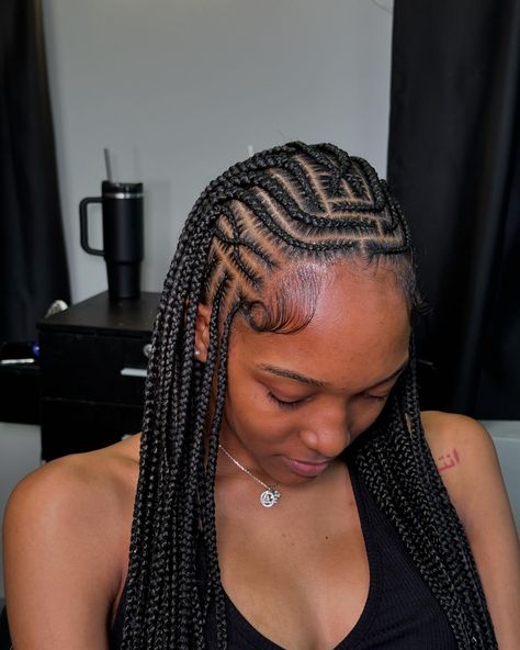 Freestyle Tribal Braids 😍😍😍 So pretty 🤭 , this can be booked up under “ tribal / fulani braids “ ! can be done with either twist or knotless ! - September Bookings are open , Press “ Book Now “ To Book !🧚🏽‍♀️ - Don’t miss out for the special coming up for september 🍒 Hairstylist : @slayedbynyah ⭐️ - #atlbraider #atlhairstylist #atlbraids #tribalbraids #tribalbraidstyle #knotless #atlknotlessbraids #atlknotless #atlknotlessbraider #southfultonbraider #knotlessatl #feedinbraidsatlanta #feedinb... Tribals With Twist, Knotless Box Braids Half Up Half Down, Feedin Knotless Box Braids, Flip Over Tribals With Knotless Braids, Natural Twist Styles For Black Women, Knotless With Cornrows, Small Tribals With Knotless Braids, Medium Tribals With Knotless Braids, Tribals With Knotless Braids Hairstyle