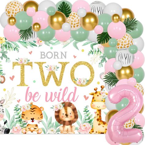 PRICES MAY VARY. Wild Jungle 2nd Birthday Decorations: This set has a total of 93 pieces, including 1*Born Two Be Wild backdrop(39.4inch), 1*Number 2 foil balloon(32inch), 60*Latex balloons(12inch) , 20*Latex balloons(5inch), 4*Green Willow Simulated Leaves(8.3inch), 2*Palm leaf simulation leafs(6.8inch). This wild jungle theme birthday party decoration set is an impressive party decoration for your 2nd birthday party, baby shower ! Green Artificial Palm Leaves: Vivid green artificial palm leave Age Two Birthday Theme, Baby Animal Birthday Party, Wild One Birthday Party Balloons, Born 2 Be Wild Birthday Girl, Born To Be Wild Birthday Party, Born Two Be Wild Birthday Girl, Two Birthday Theme Girl, 2 Year Birthday Theme Girl, Two Year Old Birthday Party Girl