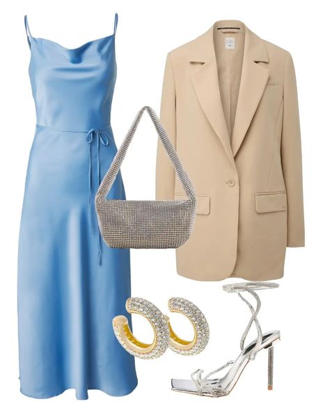 Another Spring Wedding Guest Outfit. Baby blue dress & blazer with silver accessories. #maxidress #weddingdress #weddingwear #fashioninspiration #partyoutfit #springfashion2024 #sandals #matchingbag #stylishlook #partylook #stylingideas #babyblue #streetstylelook #dressoftheday #trendingfashion #accessorized #festivewear #weddingseason Baby Blue Wedding Guest Dress, Spring Wedding Guest Outfit, Blue Wedding Guest Dresses, Wedding Guest Outfit Spring, Baby Blue Weddings, Baby Blue Dress, Blue Satin Dress, Spring Wedding Guest, Dress Blazer