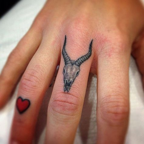 Ben Grillo. Skull Finger Tattoos, Deer Head Tattoo, Finger Tats, Aries Tattoo, Hand Tats, Finger Tattoo, Cool Small Tattoos, Head Tattoos, Small Tattoo Designs