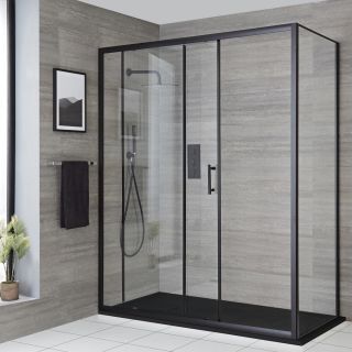 Black Shower Tray, Black Shower Doors, Glass Shower Enclosures, Shower Cabin, Sliding Shower Door, Big Bathrooms, Black Shower, Corner Shower, Modern Shower