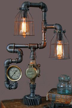 Mobil Origami, Soldadura Ideas, Steampunk Bedroom, Steampunk Lights, Lampe Steampunk, Pipe Lamps, Steampunk Furniture, Steampunk Lighting, Gas Pipe