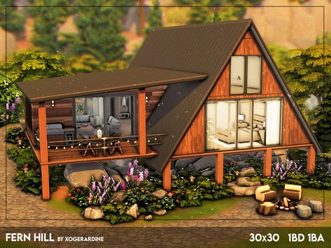 Sims 4 Houses Cabin, Sims Roofing Ideas, Sims 4 Treehouse Build, Sims 4 Nature House, Sims 4 Cabin In The Woods, Sims 4 Two Houses One Lot, Sims 4 Wooden House, Sims Cabin House, Sims 4 Lot No Cc