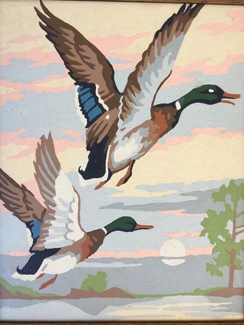 Mid Century Modern Man Cave, Ducks Art, Bird Pillows, Waterfowl Art, Modern Man Cave, Hunting Painting, Flying Duck, Plank Art, Mallard Ducks