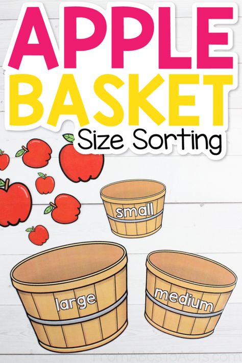 Apple Size Sorting Printable, Apple Sorting Printable, Gross Motor Apple Activities, School Theme Activities For Toddlers, Apple Sorting Activity, Apple Circle Time Activities, Apple Circle Time Preschool, Apples Unit Preschool, Apple Matching Preschool