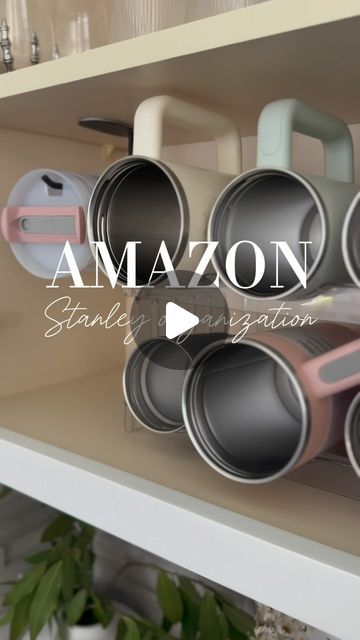 Lauren | Home Decor | Amazon Finds on Instagram: "For the girl with too many Stanleys 🫣⁣ ⁣ This affordable clear tumbler organizer can neatly store 40 oz. Stanley cups in your kitchen cabinets. Plus, the lid organizer means no more rummaging through drawers for the right top. It’s one of those things that makes you go, why didn’t I do this sooner? ⁣ To shop, comment “Amazon” and I’ll DM you the links 🔗⁣ ⁣ #kitchenhacks #organizingtips #organized #budgetdecor #interiordesign #amazonfinds #amazonhome #ltkhome #stanley #stanleyorganization #stanleytumbler #kitchenorganization" Stanley Cup Storage, Stanley Cup Organization, Stanley Storage Ideas, Stanley Organization, Stanley Cup Storage Ideas, Tumbler Organizer, Tumbler Organization, Summer Organization, Stanley Mug