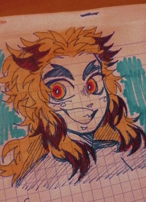 Kidcore Art Demon Slayer, Rengoku Drawing Sketch, Kny Art Style, Gummy Art Style, Bangs Drawing Reference, Demon Slayer Art Style, Kidcore Art Style, Rengoku Drawing, Skechtbook Ideas