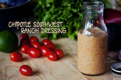 Chipotle Southwest Ranch Dressing via PasstheSushi.com Southwest Dressing Recipe, Southwest Ranch Dressing Recipe, Chipotle Ranch Dressing Recipe, Southwest Ranch Dressing, Chipotle Salad Dressing, Southwest Ranch, Chipotle Ranch Dressing, Homemade Dressings, Chipotle Dressing