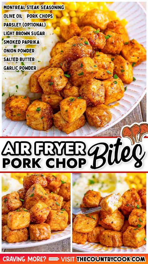 Cubed Pork Chop Recipes Air Fryer, Pork Nuggets Air Fryer, Porkchops Dinner Ideas Air Fryer, Thick Pork Chop Recipes Air Fryer, Pork Cubes In Air Fryer, Ranch Pork Chop Bites Air Fryer, Air Fryer Pork Chunks, Pork Chunks In Air Fryer, Dinner Ideas Easy Quick Air Fryer