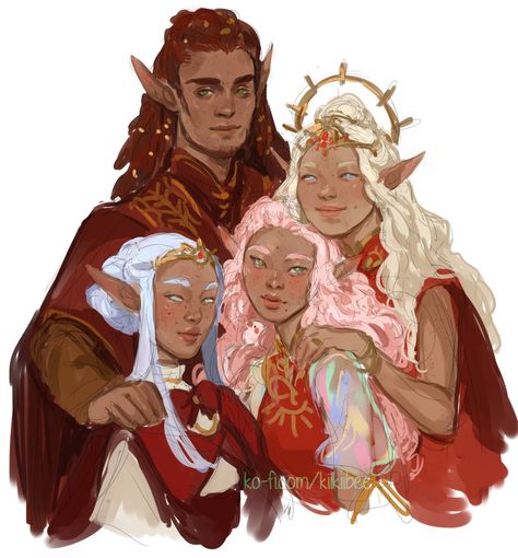 Illustrated Family Portrait, Elf Princess, Elf Drawings, Family Portrait Drawing, Dnd Elves, Elf Characters, Elves Fantasy, Dungeons And Dragons Art, Family Portrait Poses