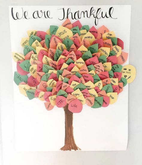 Construction Paper Bulletin Board, What Are You Thankful For Bulletin Board, Gratitude Tree Ideas, Thankful Bulletin Board, Thankful Board, Thankful Projects, Tree Thanksgiving, Wellbeing Art, Ccd Crafts