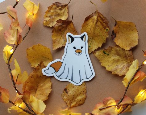 3in by 3in vinyl ghost fox sticker! A perfect spooky addition to any sticker collection. There are matching button pins available in a separate listing Spooky Fox Tattoo, Class Sketch, Fox Stickers, Fox Halloween, Ghost Stickers, Ghost Drawing, Fall Drawings, Stickers Ideas, Fox Drawing