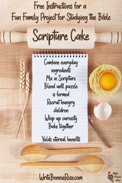 Scripture Cake - A Fun Family Project for Studying the Bible - WriteBonnieRose.com Scripture Cake, Genesis Bible Study, Esther Bible Study, Christian Cakes, Bible Cake, Studying The Bible, Homeschool Freebies, Family Devotions, Bible Study For Kids