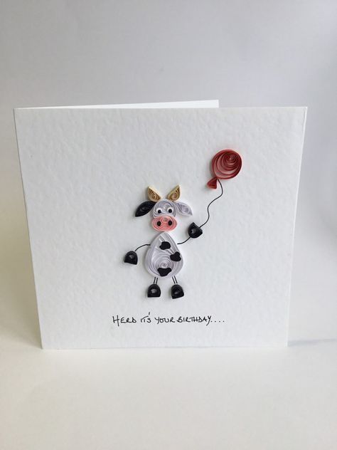 Blue Handmade Cards, Handmade Gift For Sister, Herd Its Your Birthday, Quilling Envelopes, Cow Card, Quilling Birthday Cards, Its Your Birthday, Diy Quilling Crafts, Paper Quilting