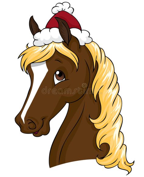 Horse Cute, Santa Claus Drawing, Horses In Snow, Hat Illustration, Horse Brown, Christmas Horse, Horse Christmas, Watercolor Paper Texture, Christmas Horses