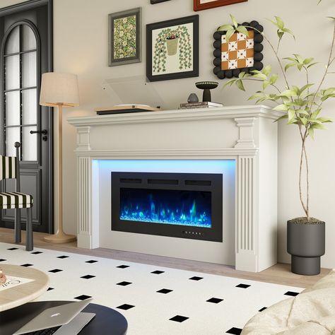 Enhance the ambiance of your living room or bedroom with our 36-inch recessed electric fireplace. Artificial Fireplace Ideas, Fireplace Entryway Foyer, Fireplace Electric Ideas, Electric Fireplace Ideas Apartment, Bedroom Electric Fireplace Ideas, Fireplace Insert Ideas Electric, Electric Fireplace With Built Ins, Fireplace Filler Ideas, Tv With Fireplace Underneath