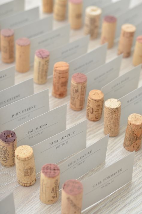 • On this #WeddingWednesday, I'm going to talk about a bunch of the additional small details that went into the wedding. Paper goods were a big deal, as you Wedding Diy Projects, Diy Projektit, 카드 디자인, Wine Corks, Wedding Diy, Wedding Places, Wedding Seating, Wine Cork, Wedding Place Cards