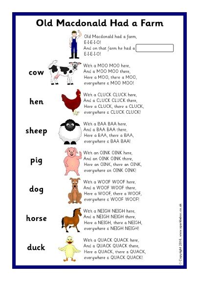 Old Macdonald Song Sheet (SB11437) - SparkleBox Old Mcdonald Had A Farm, Farm Songs, Ingles Kids, Music Nursery, Rhymes Lyrics, Nursery Rhymes Lyrics, Nursery Rhymes Preschool, Old Mcdonald, Nursery Rhymes Activities