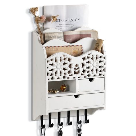 PRICES MAY VARY. 2 Drawer & 6 Key Hooks: The wall mount mail organizer has 2 mail slots and 6 key hooks, which can store and organize your daily letters, bills, magazines, dog leash and other daily necessities, keeping your desktop tidy and clean High Quality and Sturdy: The mail sorter is made of high quality SUS 304 stainless steel, sturdy and durable, not easy to deform or break, and can be applied for a long time Space-Saving Design: The wall mail holder has compact size, which can save spac Family Organization Wall, Entryway Room, Key And Letter Holder, Mail Sorter, Key Holder For Wall, Letter Organizer, Mail Holder, Living Room Organization, Key Rack