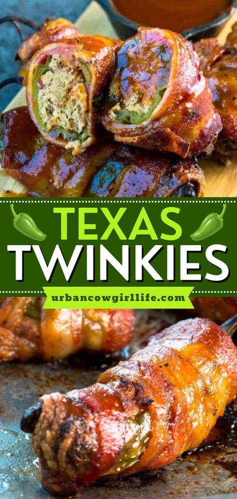 Complete your Super Bowl party food ideas with this easy game day appetizer! It's a big game recipe on the smoker. Made with jalapenos, cream cheese, and bacon, these authentic Texas Twinkies are delicious! Air fryer directions included! Texas Twinkies Recipe, Texas Twinkies, Twinkies Recipe, On The Smoker, Urban Cowgirl, Traeger Recipes, Pellet Grill Recipes, Smoked Meat Recipes, Best Appetizer Recipes