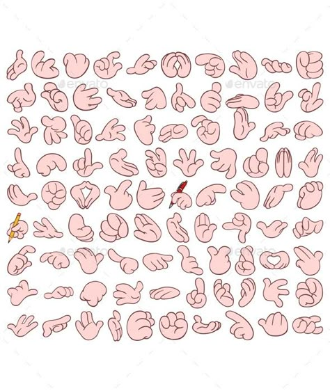 Cute Hands Drawing, Doodle Hands Drawing, Big Hands Drawing, Square Hands Drawing, Cartoon Hands Drawing, Cartoon Reference Poses, Cartoon Hands Reference, Cartoon Body Types, Hands Animation