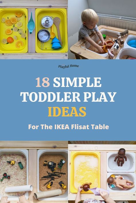 The Flisat table is a popular choice of parents of toddlers and preschoolers. Here's 18 of This Playful Home's top picks for simple and fun ideas that will keep your children engaged. Flisat Table Birthday, Ikea Table Play Ideas, Sensory Flisat Table, Christmas Flisat Table Ideas, Simple Sensory Table Ideas, Easy Flisat Table Activities, Flisat Table Activities 12 Month Old, Ikea Flisat Table Ideas Toddler, Easy Sensory Table Ideas