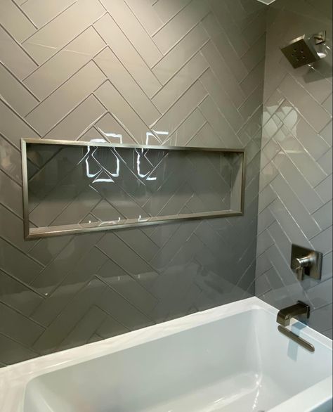 Herringbone Bathtub Tile, Pattered Tiles Bathroom, Herringbone Tub Surround, Double Herringbone Tile, Herringbone Shower Tile, Hexagon Flooring, Bathtub Tile Surround, Herringbone Wall Tile, Subway Tile Herringbone