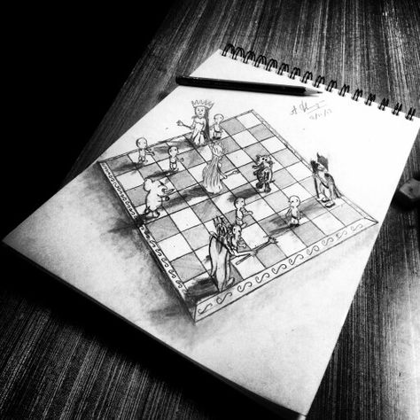 3d chess board drawing Chess Board Drawing Perspective, Chess Board Sketch, Chess Board Tattoo, Chess Board Drawing, 3d Chess Board, Mori Tattoo, Memento Mori Tattoo, 3d Chess, Board Drawing