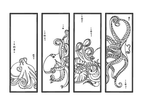 Octopus DIY Bookmarks Set of 4 Printable Coloring Page Adult Coloring Pages Instant Download Gifts for Bookworms Zendoodle - Etsy Octopus Diy, Coloring Bookmarks Free, Star Bookmark, Leather Tooling Patterns, Tooling Patterns, Unique Party Favors, Coloring Bookmarks, Diy Bookmarks, Bookmarks Printable