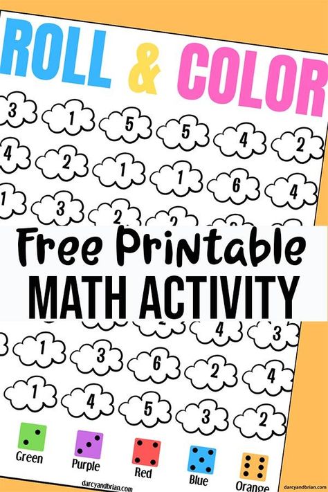 This printable cloud roll and color dice game is an easy no prep math activity for preschool and kindergarten. It's perfect for a classroom math center or for learning at home. It makes working on subitizing, number recognition, and colors engaging by making it a little game. Easy Math Games, Easy Math Activities, Game For Preschool, Preschool Math Games, Easy Math, Kindergarten Math Games, Human Psychology, Math Centers Kindergarten, Math Activities For Kids