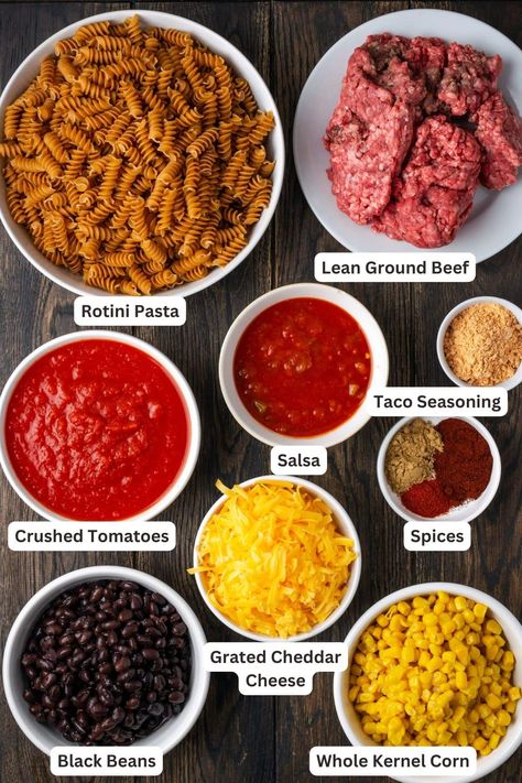 Taco Pasta Recipes Easy, Taco Meat Pasta, Easy High Protein Dinner Recipes, Tex Mex Pasta, Hamburger Meat Recipes Easy, Cheesy Taco Pasta, High Protein Recipes Dinner, Taco Pasta Recipes, Easy Pasta Dinner Recipes