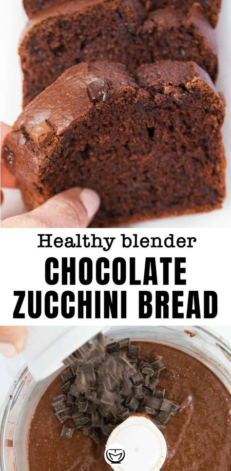 Bake With Zucchini, Blender Bread, Healthy Chocolate Zucchini Bread, Ninja Blender Recipes, Blender Recipe, Chocolate Chip Zucchini Bread, Chocolate Zucchini Bread, Loaf Cakes, Chocolate Zucchini