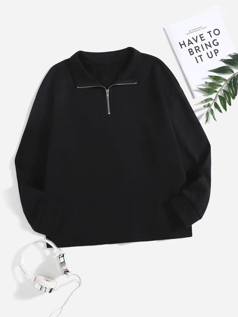 Plus Size Sweatshirts, Amazon Account, Zipper Sweatshirt, Fall Plus Size, Half Zip Hoodie, Sweatshirt Zipper, Cute Selfie Ideas, Casual Style Outfits, Black Casual