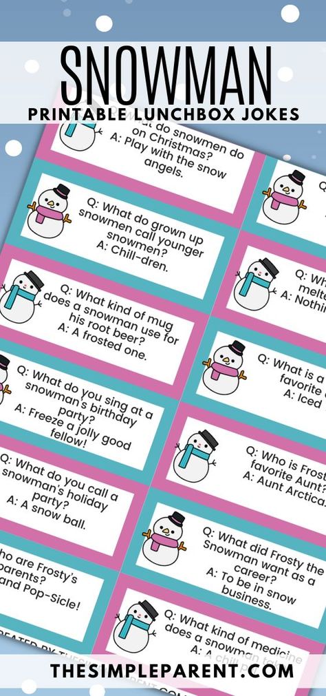 Christmas Lunchbox Jokes For Kids, Kid Riddles, Snowman Jokes, Printable Lunchbox Notes, Preschool Lunch Box, Winter Jokes, Christmas Jokes For Kids, Nanny Ideas, Lunchbox Notes For Kids