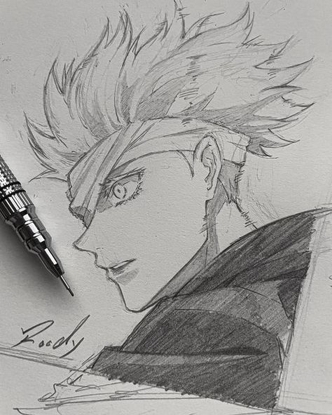 Roody on Instagram: "Quick Gojo fanart _________________________________ Anime: Jujutsu Kaisen Character: Gojo Satoru _________________________________ Tools: - 0.35/0.5 mechanical pencil (B) - clutch pencil 2mm (3B) - regular pencil (4H/HB) . . . . _________________________________ #animeart #animefanart #traditionalart #gojosatoru #jujutsukaisen" Jujutsu Kaisen Art, Naruto Drawings Easy, Animation Drawing Sketches, Anime Face Drawing, Drawing Superheroes, Naruto Sketch Drawing, Naruto Sketch, Best Anime Drawings, Anime Drawing Books