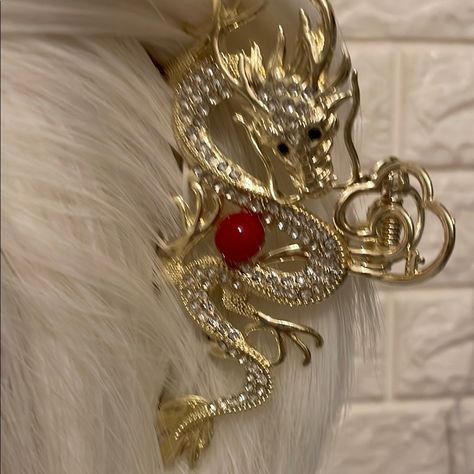 Stylish Gold Hair Clip With Intricate Dragon Design. Features A Red Gemstone Accent. New In Packaging. Sturdy Metal Construction. Dragon Hair, Gold Hair Clip, Gold Hair Clips, Gold Dragon, Red Gemstones, Dragon Design, Gold Hair, Hair Pin, Metal Construction